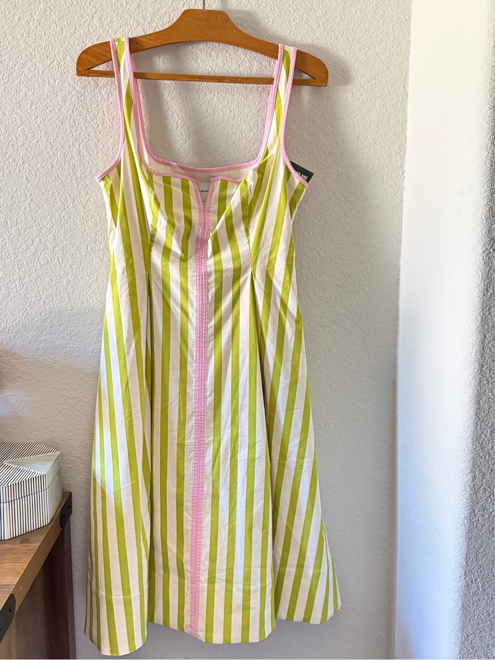 Maeve Arlette Midi Dress in Lime Green and Pink striped petite